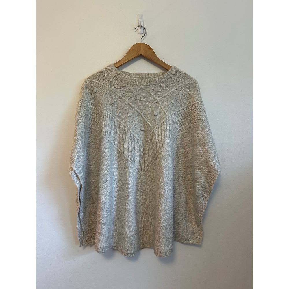 NWT Loft Oatmeal Heather Knit Poncho Sweater in Diamond Bobble Texture | XS/S